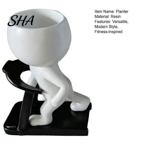 Smooth Surface Flowerpot Fun Workout Figure Planter, Modern Resin Treadmill Runner Plant Pot, Dumbbell Cute Head Pot Body Builder Holder, Planter for
