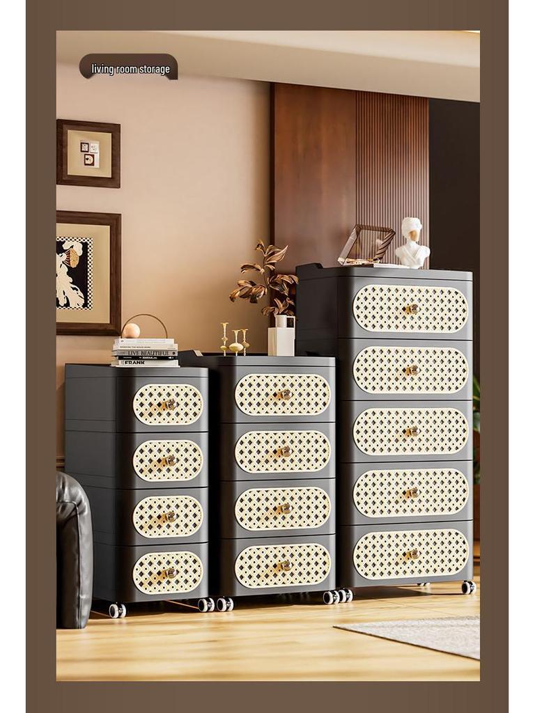 Nordic Style Movable Storage Cabinet with Drawers for Living Room or Bedroom