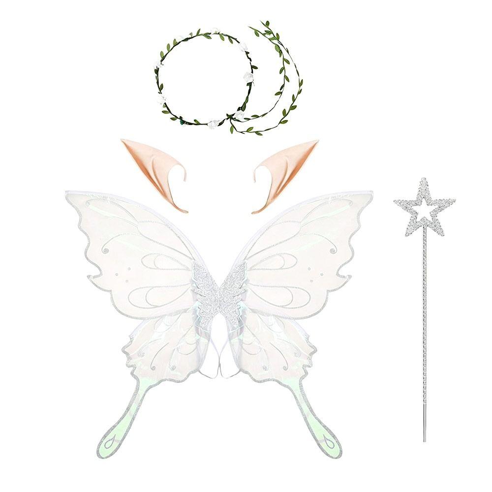 4Pcs Floral Garland Headband Butterfly Wings Set Hollow Mesh Sparkling Angel Wings  Women Girls