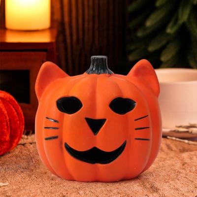 Halloween Pumpkin Lantern Light Up Pumpkin Ornament with Spooky Curved Face for Halloween Party Indoor Outdoor Decor