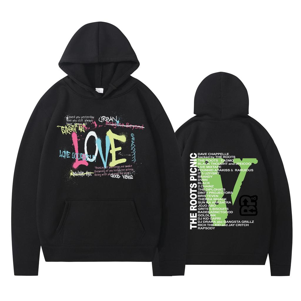 Vlone Letter Autumn/Winter Fleece Hip Hop Hoodie - Unisex, Loose Fit with Big V Back Design