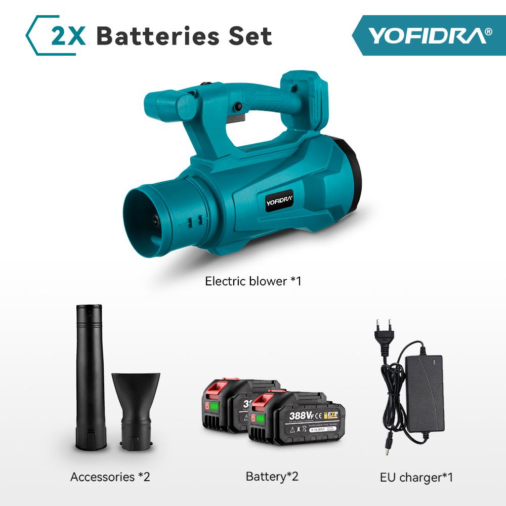

Аккумуляторная электрическая воздуходувка YOFIDRA – 6-скоростная 2000 Вт воздуходувка для листьев и подметальная машина для пыли/снега для аккумулятора 18 В With 2 Battery-EU