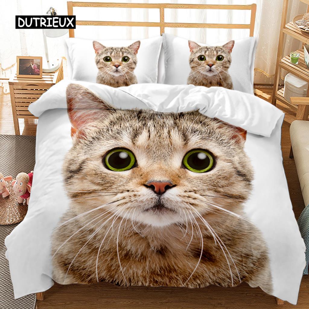 Katze Bettbezug Set Coole Katze mit Hut und scharfen Augen Tier Einzelbettwäsche Bettwäsche Queen King Size Polyester Steppdecke Bezug