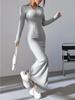 Women Sexy Knit V-neck Reverse Neck Split Dress Autumn Winter Full Sleeve Elastic Basic Body Sweater