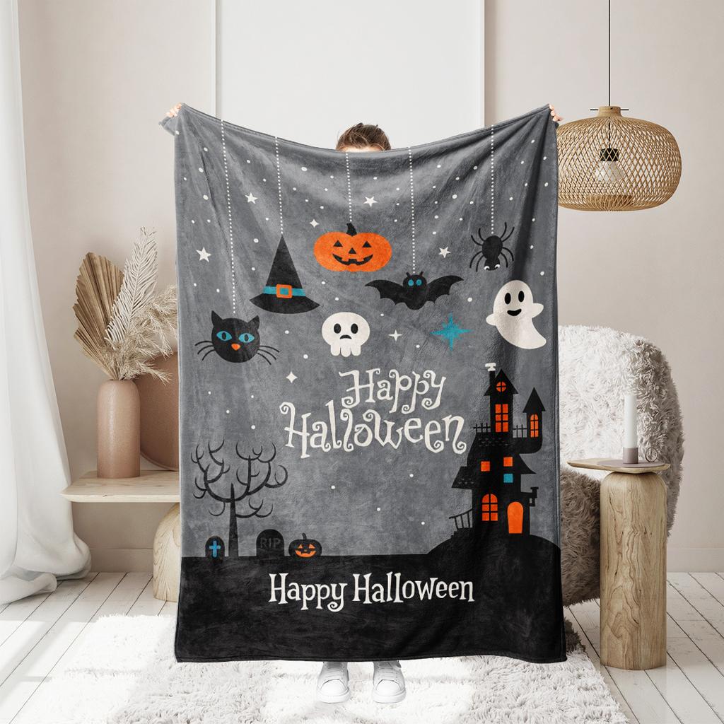 Halloween pumpkin monster bat Printed Blanket for Sofa Bed Travel Camping Living Room Office Conditioning Blanket
