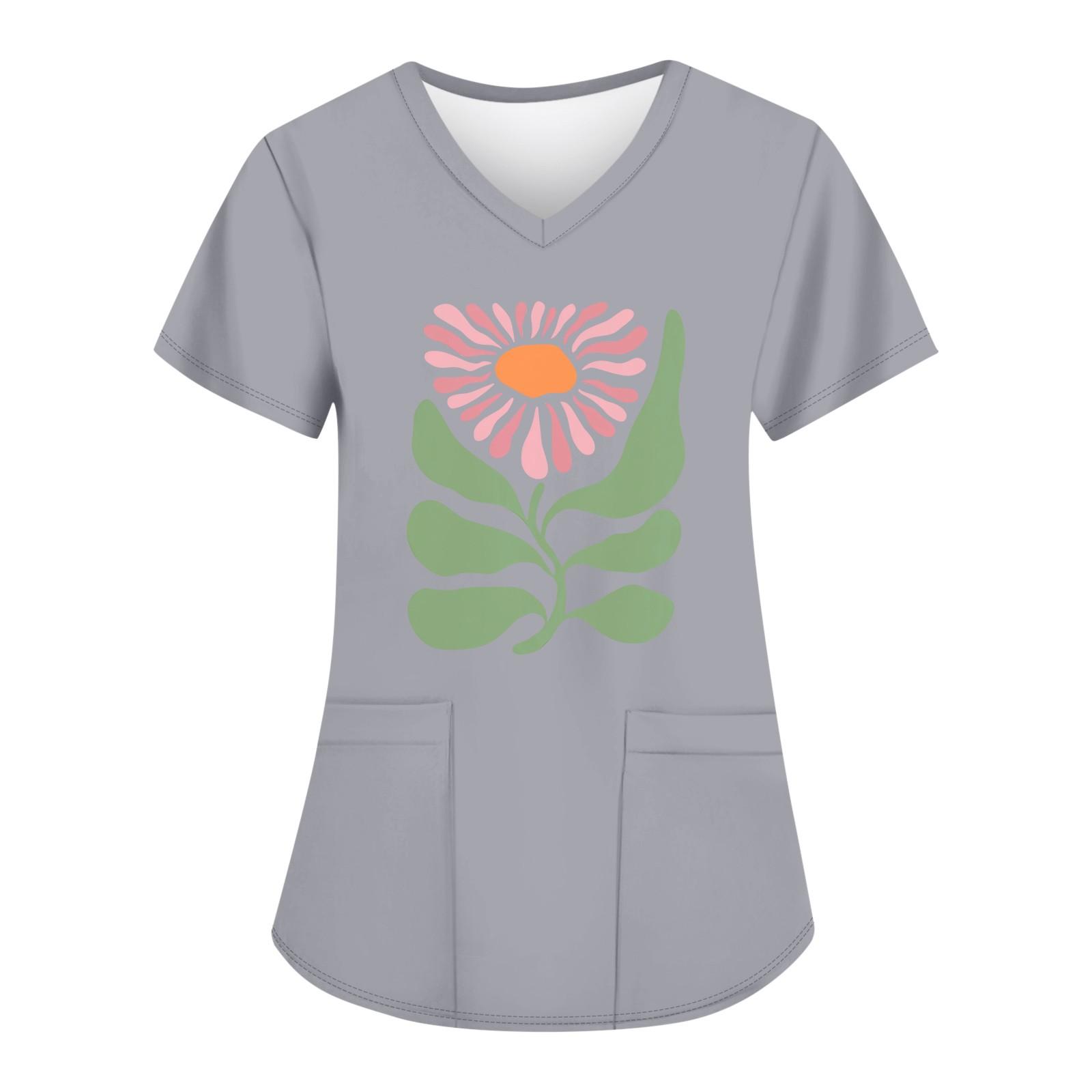 

Жіночі модні робочі футболки з принтом і V-подібним вирізом з короткими рукавами та кишенями XL