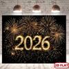 2D Black Gold 2026 New Year Backdrop, Celebration Photography Background