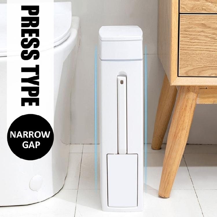 Slim Plastic Trash Can with Toilet Brush Holder 4.5L Garbage Can with Press Top