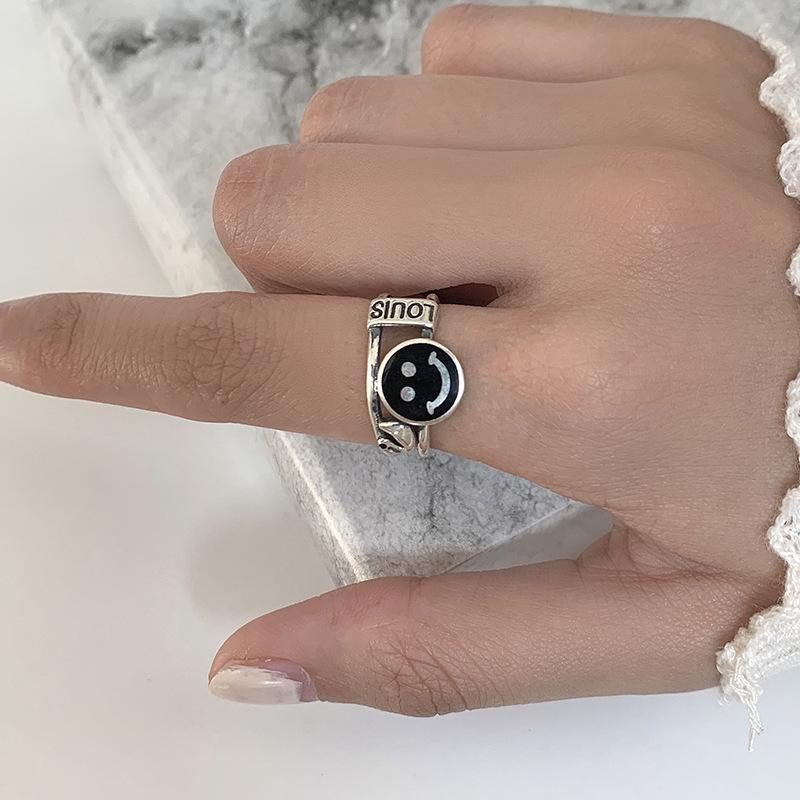 

Серебряное Модное Кольцо 925 Женское Регулируемое Открытое Кольцо на Палец с Шикарным Смайликом