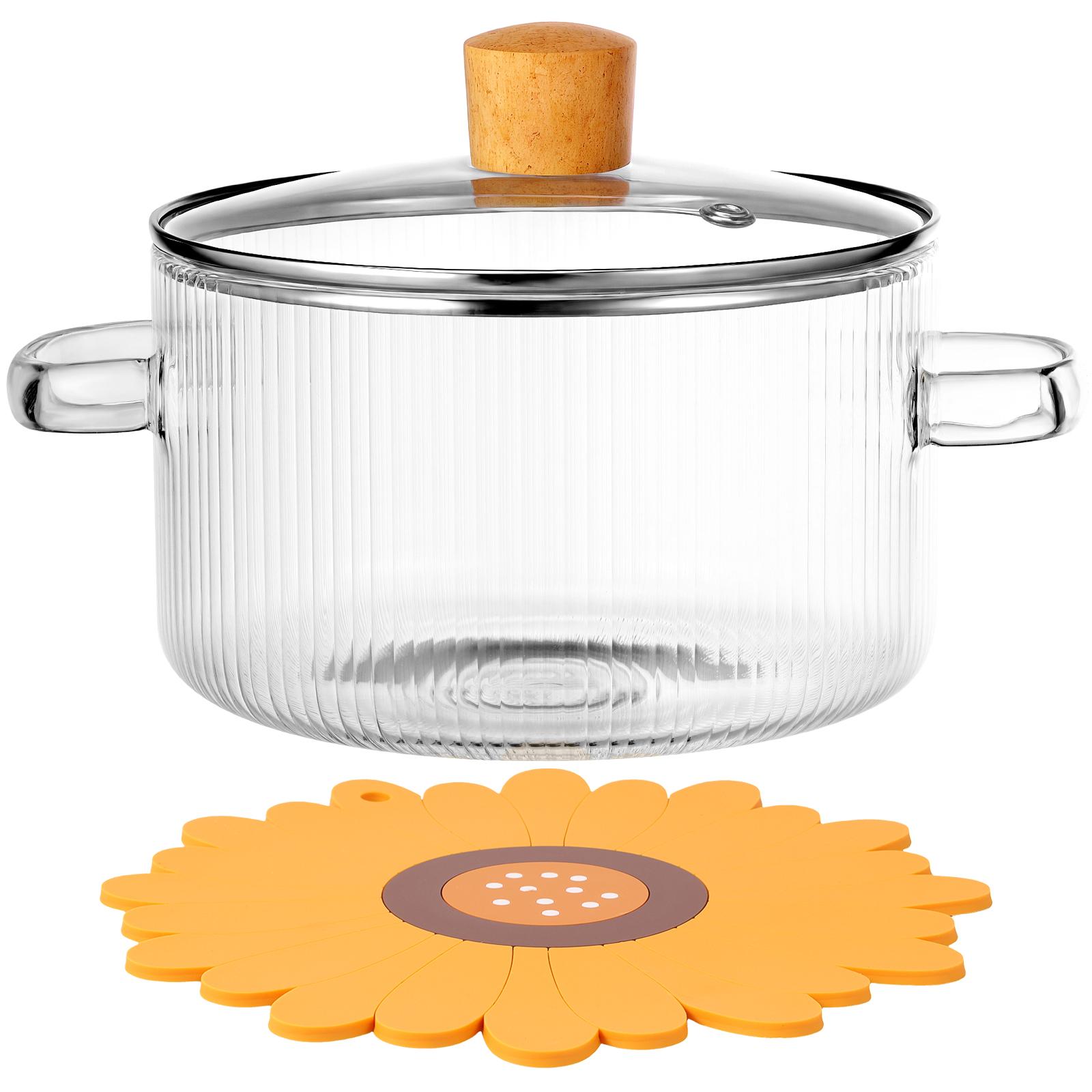 

1.6L Glass Cooking Pot Clear Borosilicate Glass Simmer Pot with Lid Heat Resistant Glass Stovetop Soup Pot Kitchen Cookware прозорий