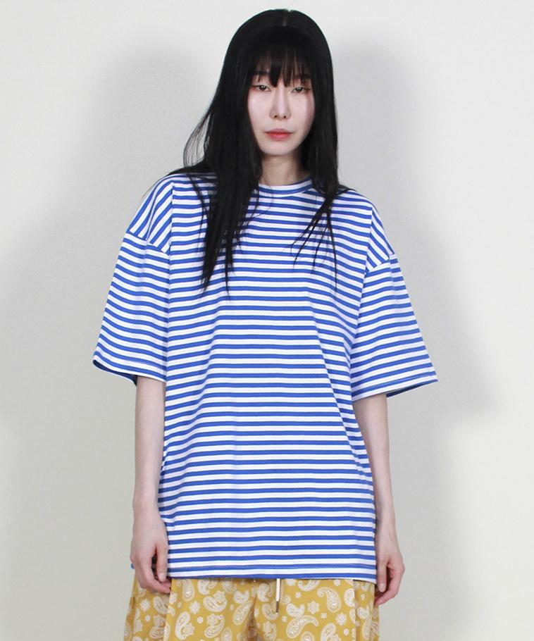 Deumakeu Oversized Striped Short Sleeve T-Shirt Blue
