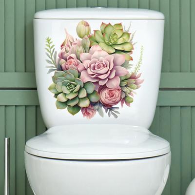 Toilet Sticker Bright Color Exquisite Floral Pattern Toilet Lid Decal Easy To Use for Home Bathroom Decoration