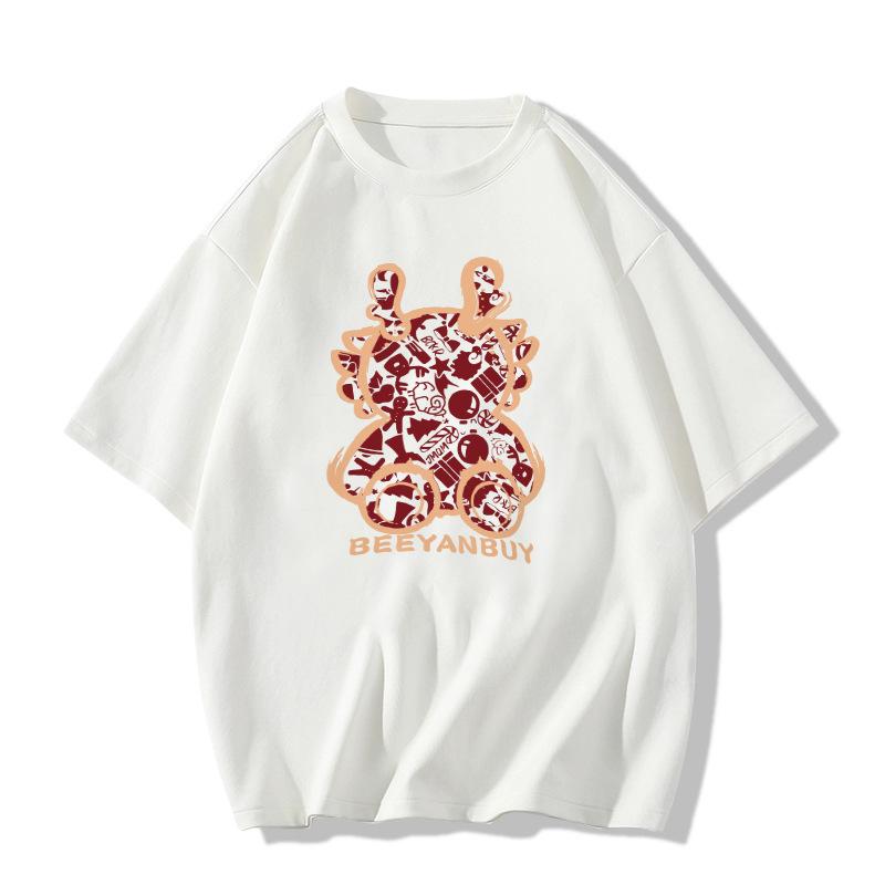 Burgundy Short-sleeved T-shirt for Women In Summer New Year's Year of Zodiac Clothes Loose Large Size Pure Cotton Top