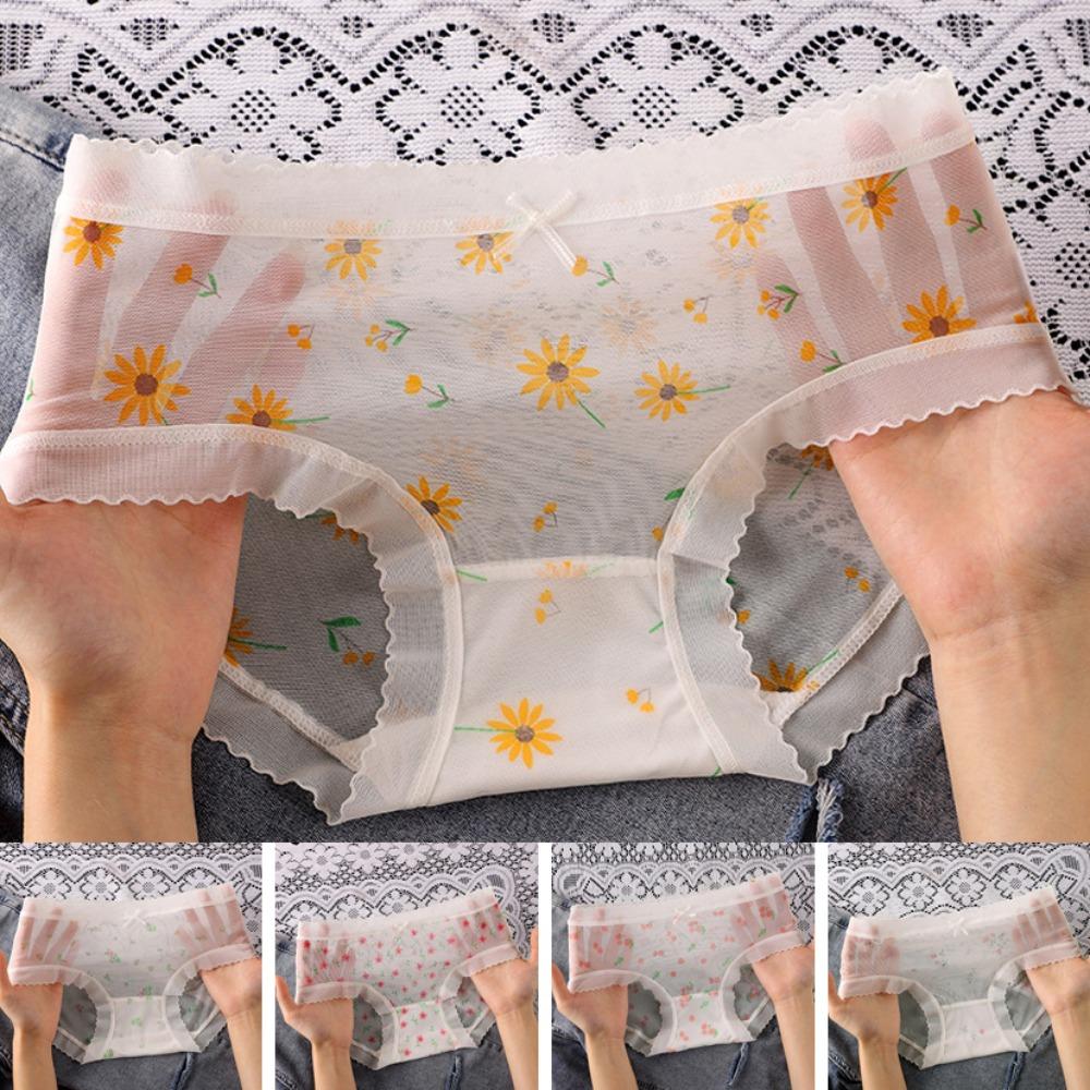 

5 шт. Ультратонкие сетчатые трусики с цветочным узором, бесшовное нижнее белье для женщин, прозрачные трусики с цветочным узором, подарки M-5PCS