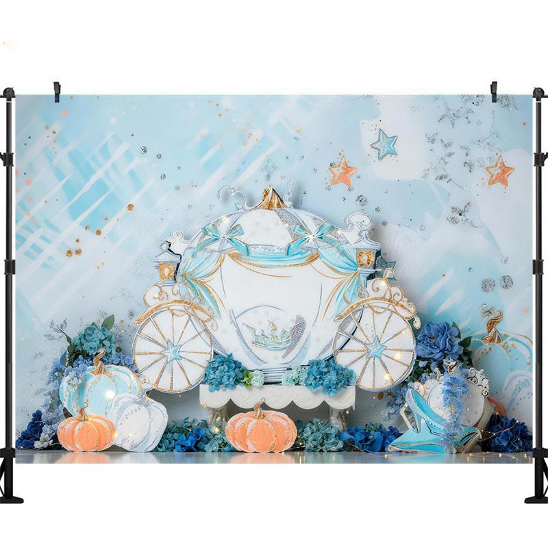 LS Cinderella Castle Birthday Photography Backdrop Cartoon Kids Girl Cake Smash Props Pumpkin Car Decor Baby Shower Background