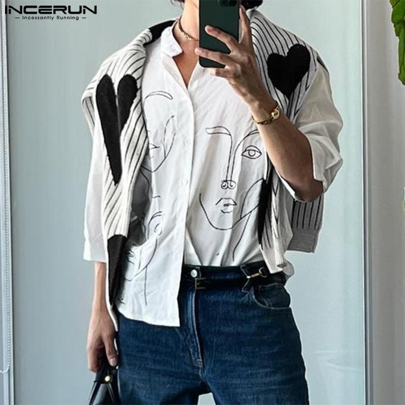 

INCERUN Весенний мужской длинный рукав Свободный принт Свободные топы