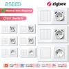 BSEED ZigBee Switches Wall Smart Click Light Switches Yellow Backlight Glass Frame Tuya APP Switch EU Wall Sockets with USB