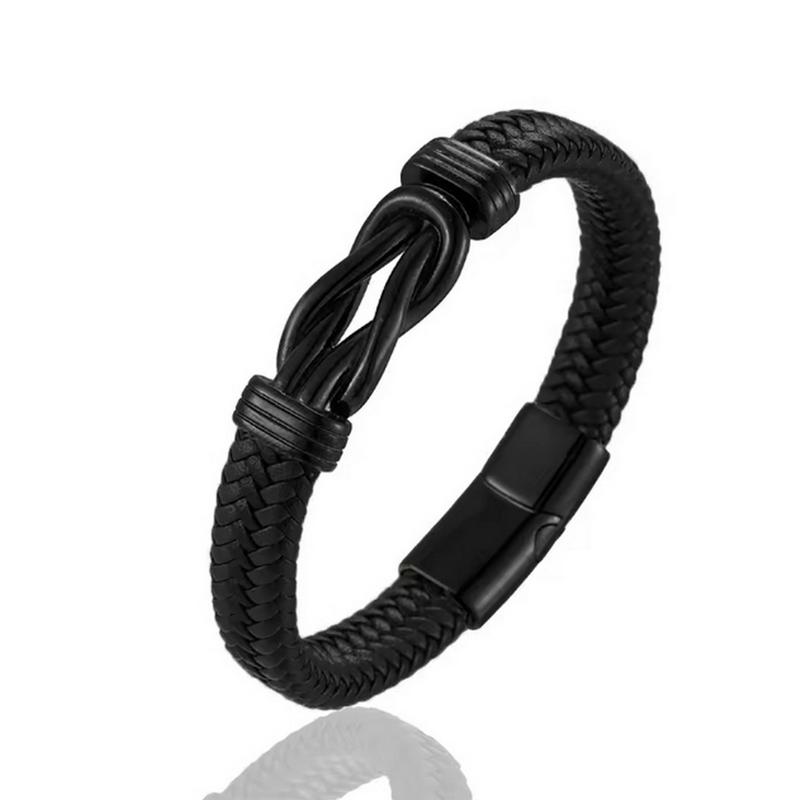 Classic Irregular Leather Bracelet for Men, Stainless Steel Magnetic Clasp Punk Style, Male Bangle Jewelry Gift
