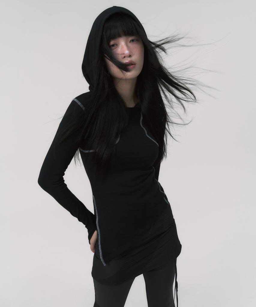 Cut-Out Stitch Hoodie/Black