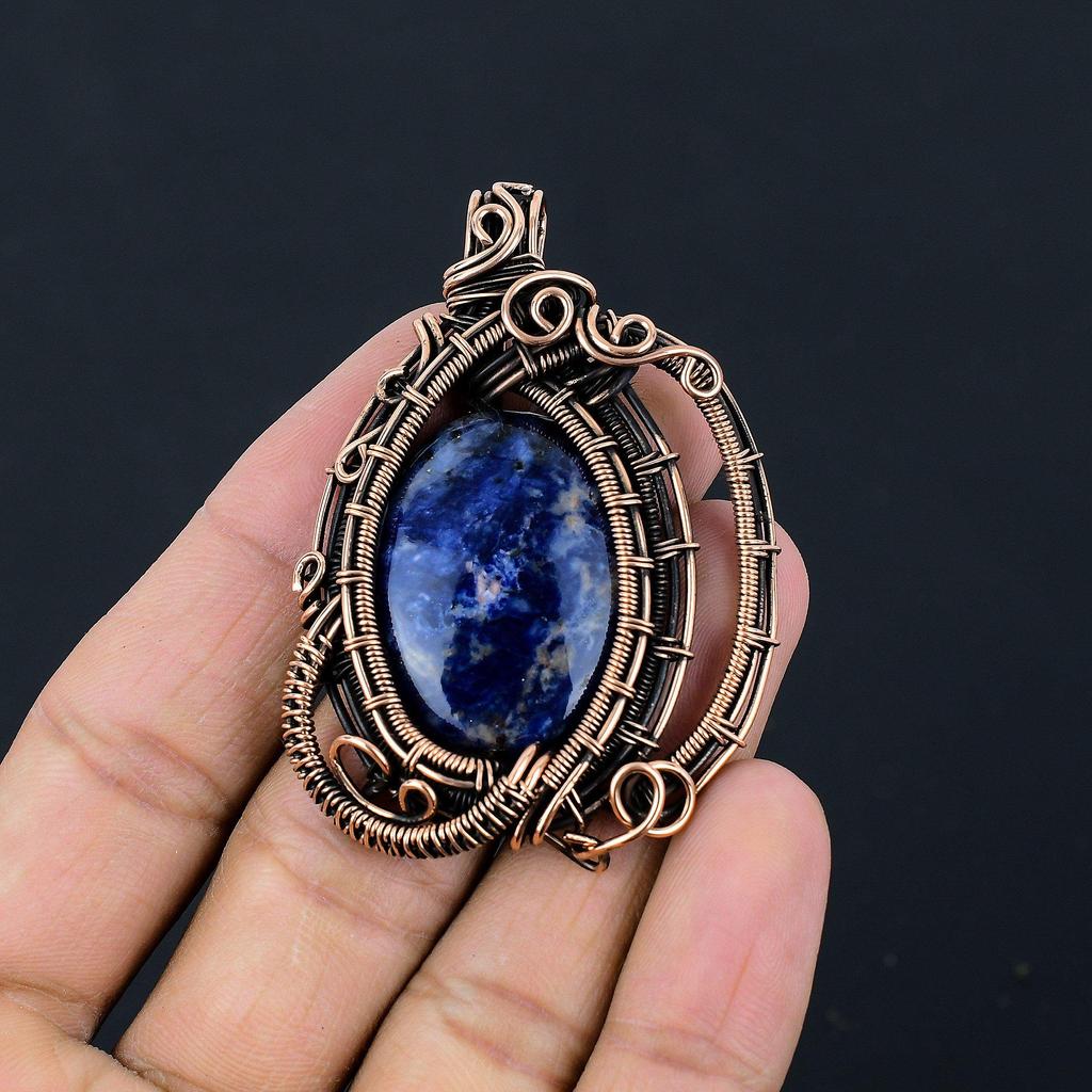 Sodalite Pendant, Gemstone 999 Copper Wire Wrapped Jewelry Pendant, Handmade Jewelry Birthstone Pendant, Gift For Him