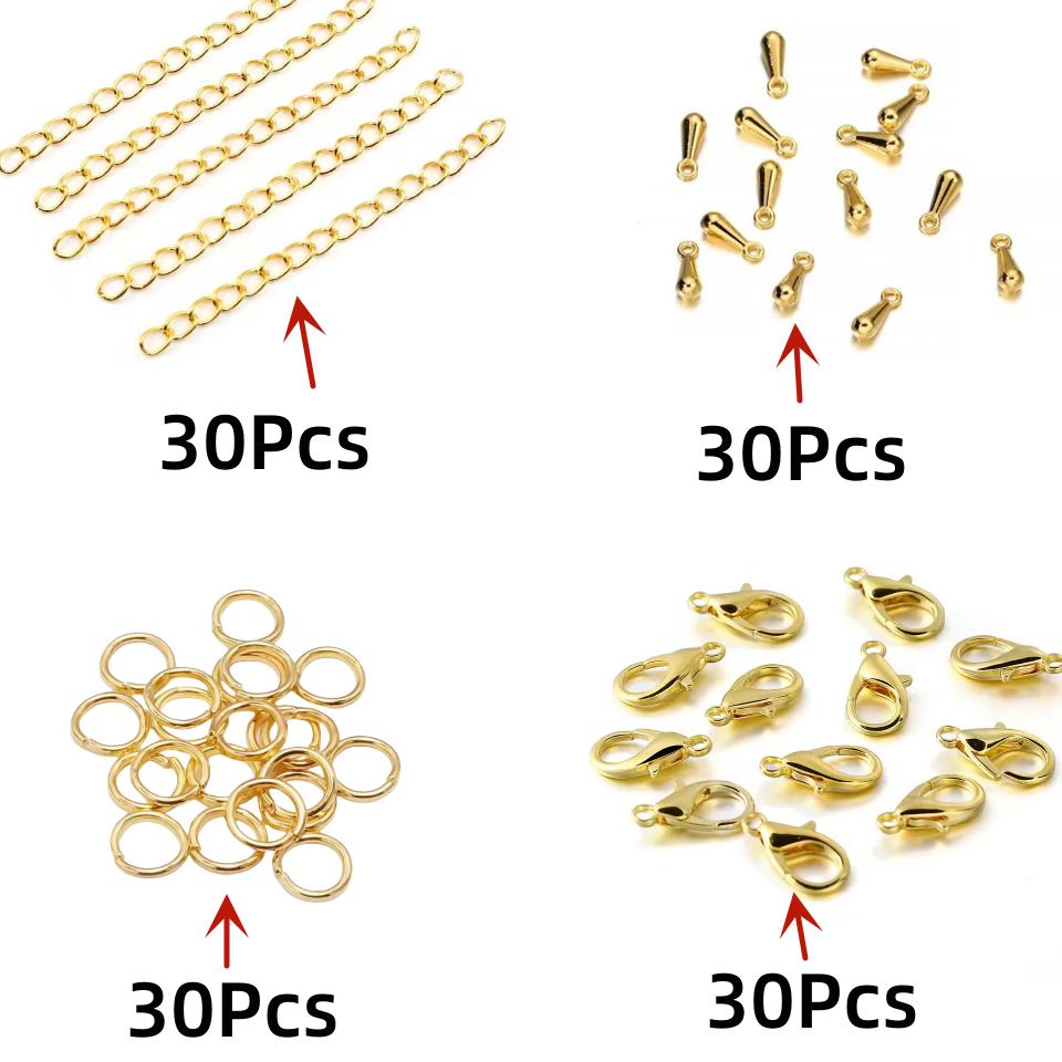 30SET Tail Chain Handmade Extension Chain with Lobster Clasp and Droplets Tone Extended Connector For DIY Jewelry Making