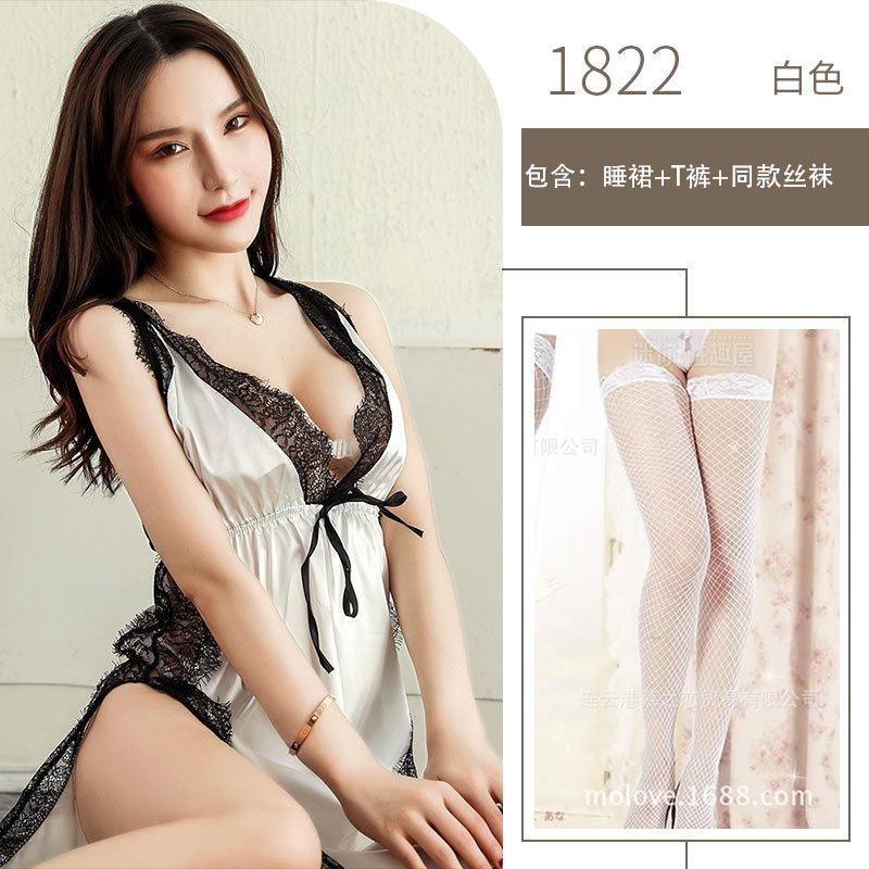 Sex Underwear Sexy Imitation Satin Cross Suspender Lace Open Chest Side Split
