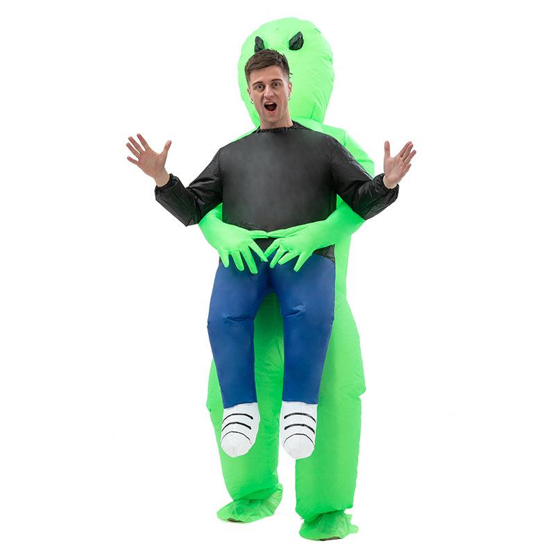 Youlun Inflatable Green Walking Toy Abducted by Aliens Blow up Morph Alien Costume for Adult and Kids Festive Decoration