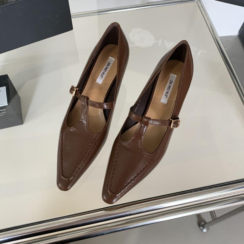 

Остроносые туфли Мэри Джейн из мягкой кожи черного цвета, женские, весна 2025, новая модель, тонкий каблук, французский темперамент, модные туфли на среднем каблуке 39 темно-коричневого