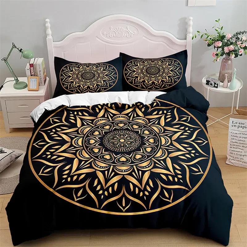Comforter Mandala Microfiber Bohemian Floral Bedding Set Hippie Geometric Comforter King For Girls Teens Bedroom Decor