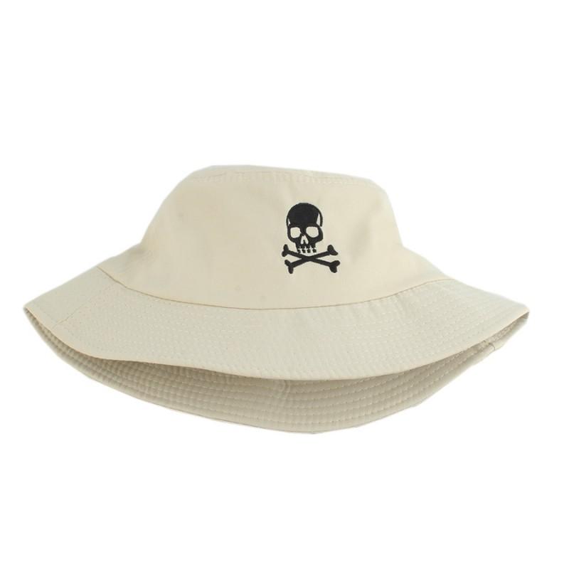 Unisex Skull Embroidery Bucket Hat Cotton Blend Wide Brim Streetwear Cap Winter