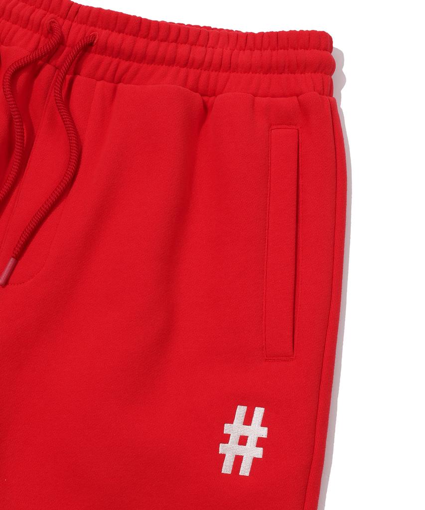 BEENTRILL Essential Hashtag Logo Brushed Sweatpants (Red)