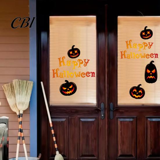 Halloween Window Clings Static Cling Decals, Spooky Pumpkin Bat Stickers, Self Reusable Party Wall Decals Adhesive Removable Glass Decor for Home Shop