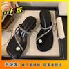 Vintage gentle pearl one-word strap sandals 2025 summer beach shoes outer wear