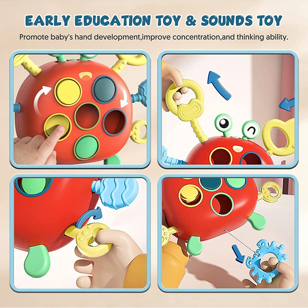 Crab Baby Sensory Montessori Toys Silicone Pull String Toy, Teething Toy, Motor Skill Activity Toys for 1-3 Year Babies