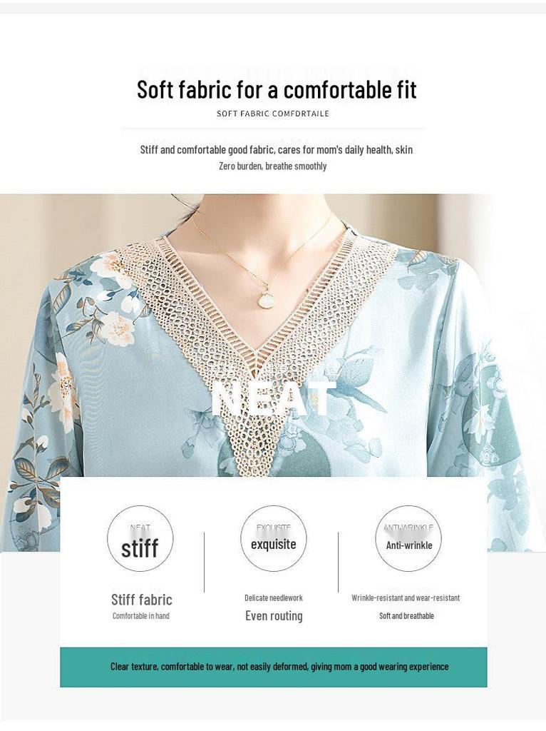 2026 Summer Chiffon Top Set for Stylish Middle-Aged and Elderly Mothers (Short/Mid-Sleeve)