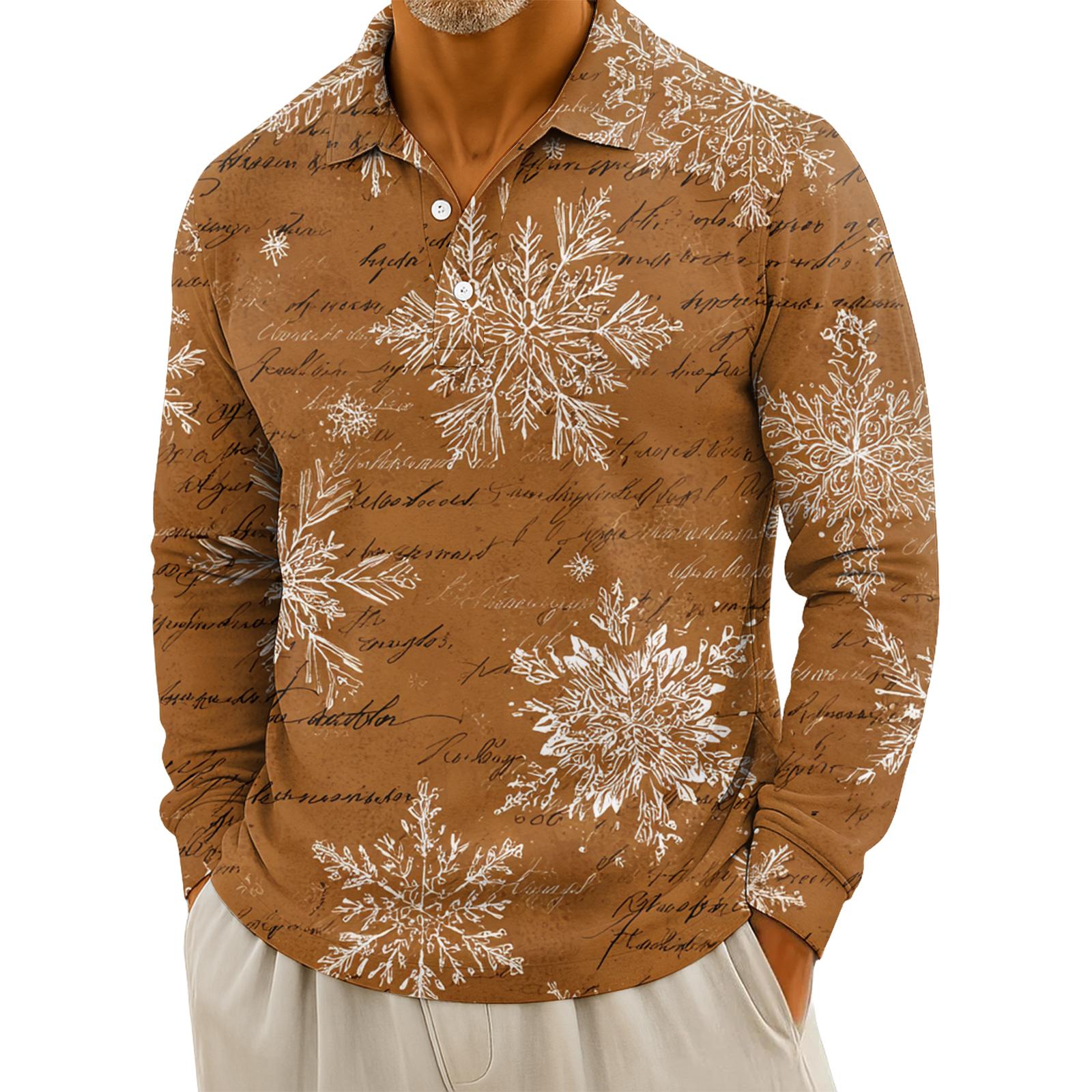 

Мужская повседневная рубашка с длинным рукавом на пуговицах с рождественским принтом L