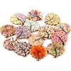 10pcs Rustic Handmade Wooden Buttons, Decorative Hand-Painted DIY Floral, Butterfly & Tree Designs for Crafts