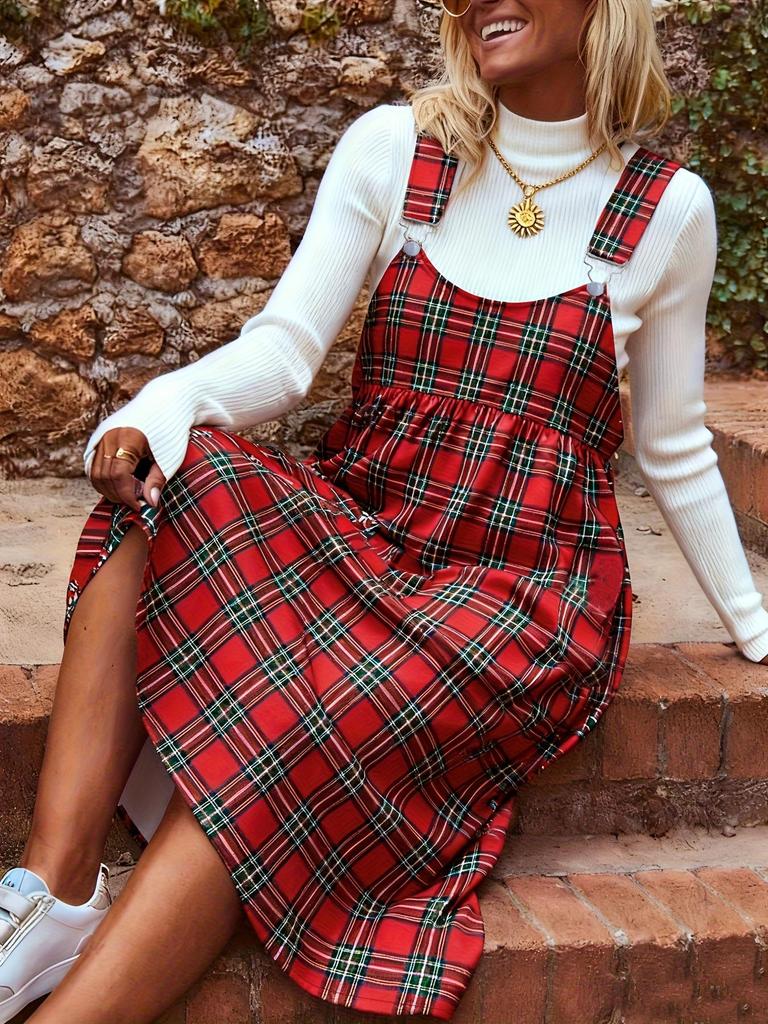 Büyük Beden Kadın Ekose Moda Elbise - Yeni Stil