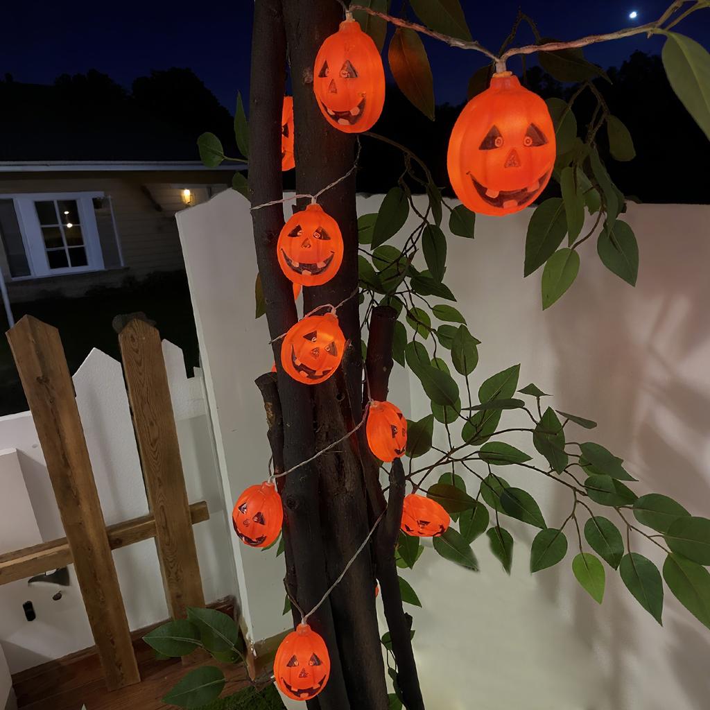 1pc 10/20 LED Halloween Horrible Flat Pumpkin String Light Battery Powered For Home Bedroom Garden Festival Party Decoration