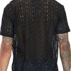 Men Summer Shirt Solid Color Hollow Out Lapel Short Sleeves Single-breasted Daily Wear Loose Breathable Men T-shirt Men Clothes
