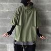 Hooded Half Sleeve Pullover Top Soft Large Pockets Loose Men T-shirt Streetwear