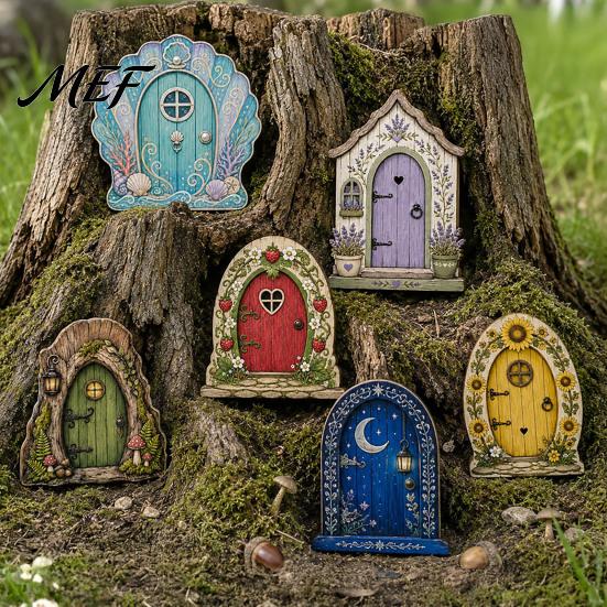 Fairy Gate for Tree Trunk Mini Wooden Door, 2D Flat Miniature Garden DIY Craft, Dollhouse Accessory, Wall Terrarium Decor Exquisite Ornament