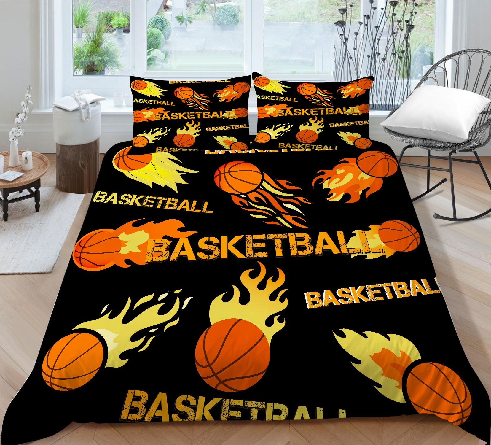 

3D Баскетбольний комплект постільної білизни Спортивна підодіяльник і наволочка 2/3 предмета Повнорозмірні прикраси для дому для спортсменів або кімнат для хлопчиків Baby 100x135cm