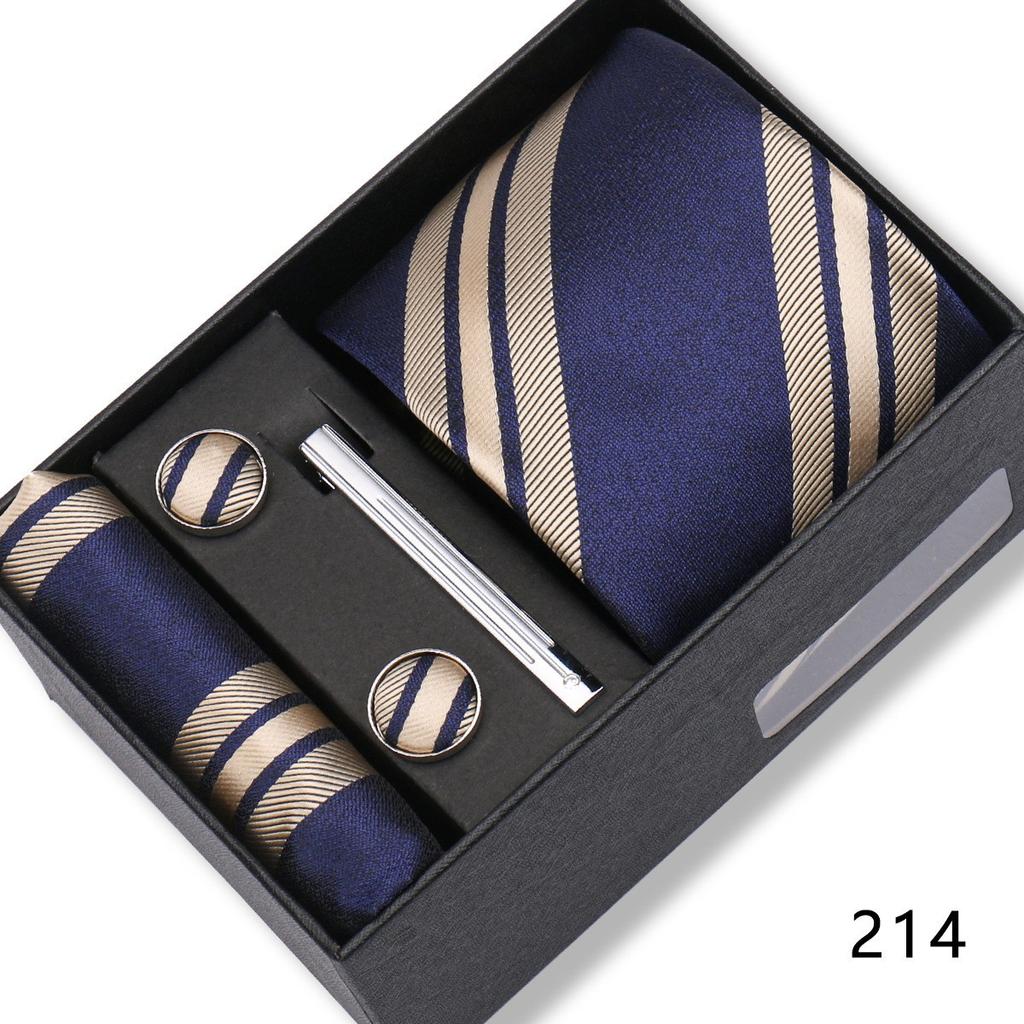 Ensemble Cadeau Boîte Pochette de Costume pour Homme Cravate Rayée Polyester Mode Premium Mariage Affaires