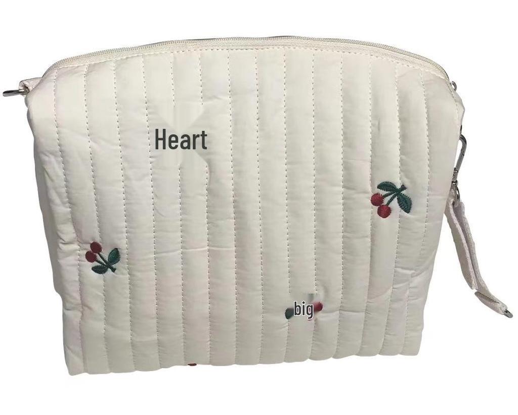 Quilted Cotton Baby Stroller Organizer - Zipper, Embroidery, Diaper & Bottle Storage Bag