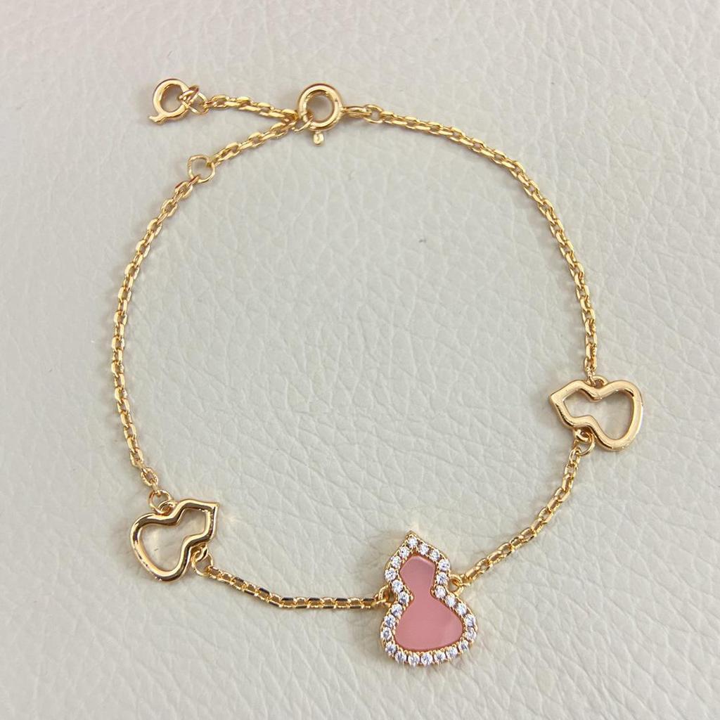 Luxury Women's Gourd Bracelet: Silver-Gilt, Mother-of-Pearl, Agate Jewelry, Unique Bangle, Handcrafted Design.