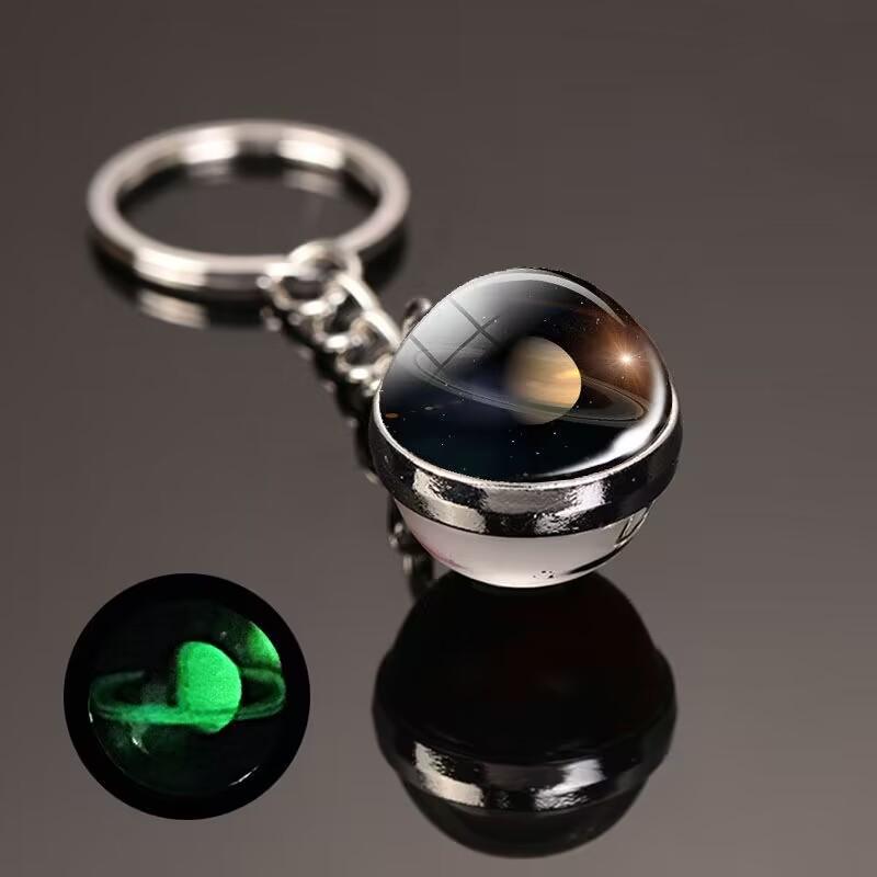 Glow In The Dark Solar System Planet Key Chain Nebula Luminous Key Ring Moon, Earth, Sun, Double-sided Glass Ball, Keychain Gift