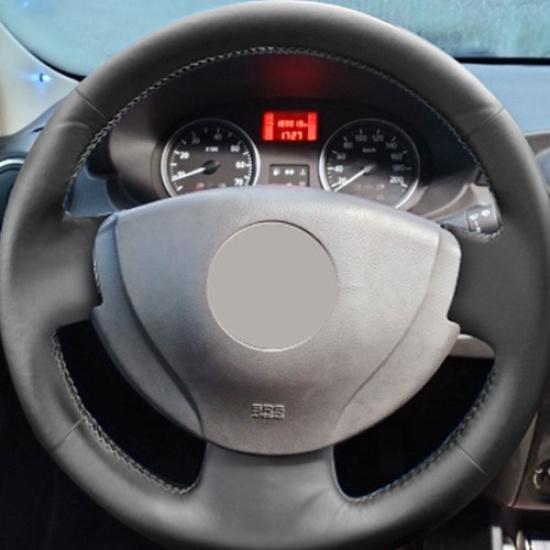 All Black Steering Wheel Sewing Leather Cover For Renault Twingo 2 2009-2013