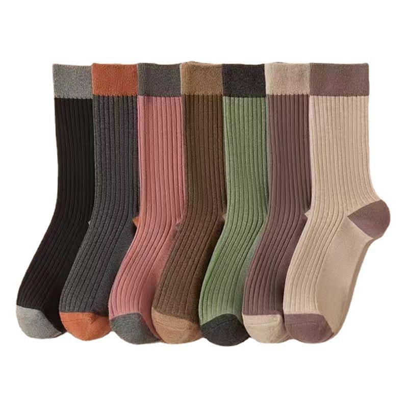 Spring And Autumn Pure Color All-Match Pile Socks Mid-Tube Socks Contrasting