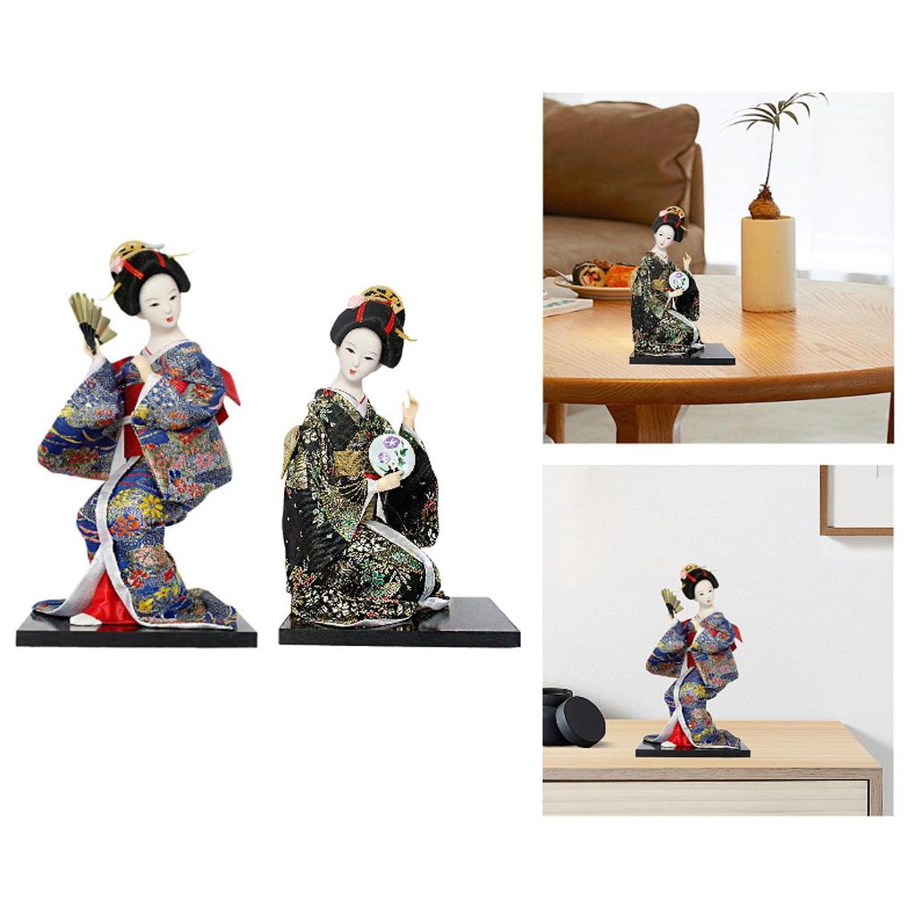 Japanese Kimono Doll Wooden Toy Table Statuette Craft Miniature Kimono Geisha Figurine for Shop Home Decorative Cabinet Indoor